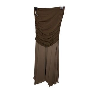 Commense Brown Strapless Ruched Bodice‎ Wide Leg Jumpsuit